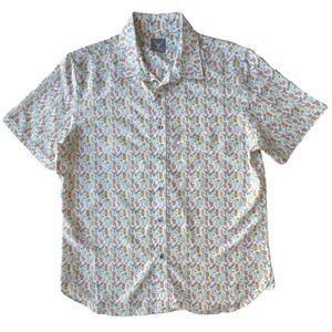 Nicoby Shirt L Mens Cocktail Multicolor Happy Hour Print Short Sleeve Button $98